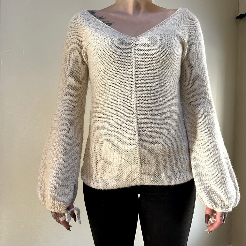 Guinevere ~Ivory Knit Sweater with Gold Metallic Threads